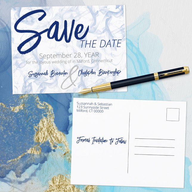 Minimalistiskt rökblått och vitt meddelande vykort (Skapare uppladdad)