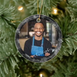 Minimalistiskt röktmolnsvart foto julgransprydnad keramik