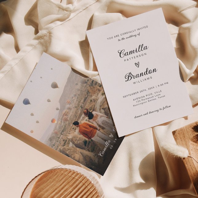 Minimalistiskt Romantic Heart-skript Bröllop Inbjudningar (Skapare uppladdad)