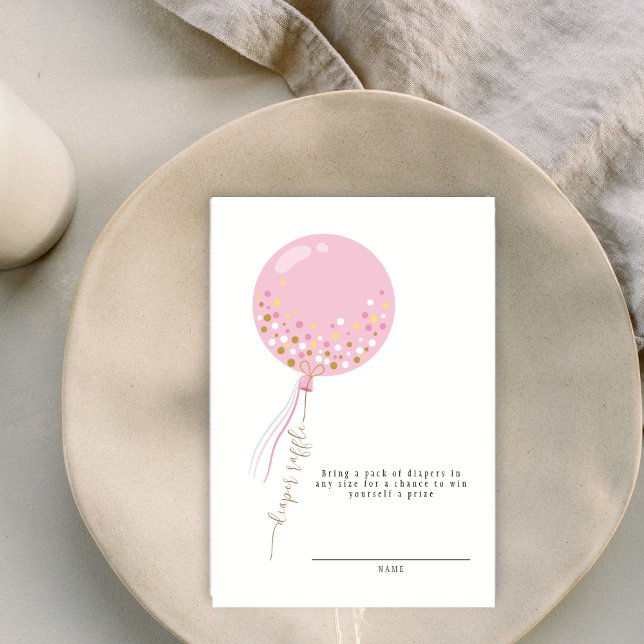 Minimalistiskt Rosa Ballon Diaper Raffle Baby Show Tilläggskort (Minimalist Pink Balloon Diaper Raffle Baby Shower Enclosure Card)