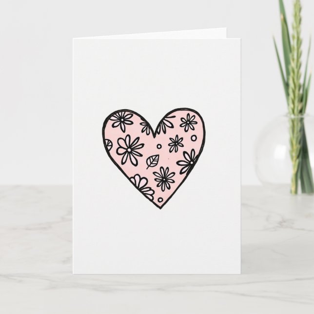 Minimalistiskt rosa blomhjärtakort kort (Framsida)