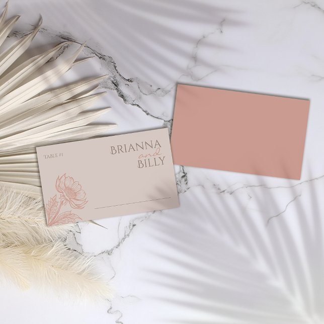 Minimalistiskt Rosa Blommigt Bröllop-platskort Placeringskort (Skapare uppladdad)