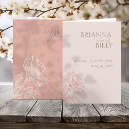 Minimalistiskt Rosa-Blommigt, mappat Bröllopsprogr Program