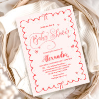Minimalistiskt Rosa Bow Doodle Baby Shower