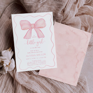 Minimalistiskt Rosa Bow Girl Baby Shower Inbjudningar