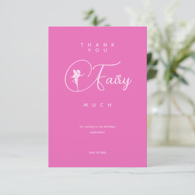 Minimalistiskt Rosa Fairy Birday - tackkort Tack Kort (Stående Fram)