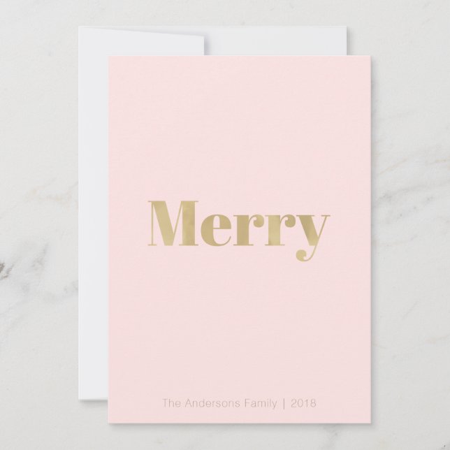 Minimalistiskt  Rosa & Guld God jul-kort Julkort (Framsida)
