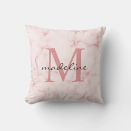 Minimalistiskt Rosa Marble Monogram Ro Guld Kudde