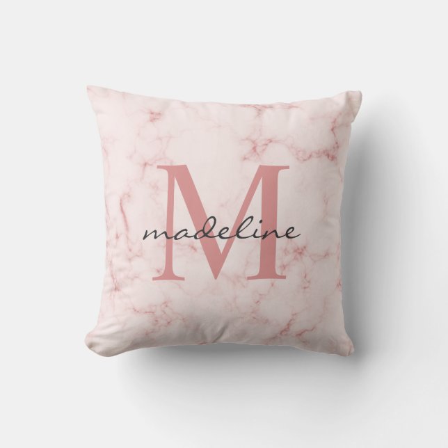 Minimalistiskt Rosa Marble Monogram Ro Guld Kudde (Framsida)
