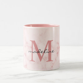 Minimalistiskt Rosa Marble Monogram Ro Guld Två-Tonad Mugg