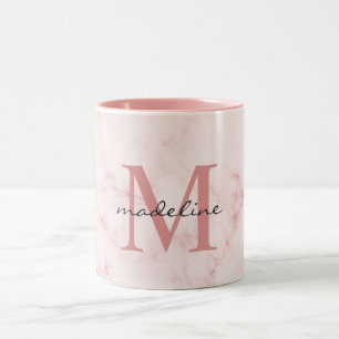 Minimalistiskt Rosa Marble Monogram Ro Guld Två-Tonad Mugg