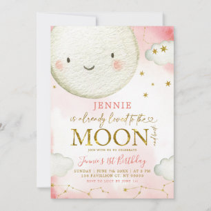 Minimalistiskt Rosa och Guld Måne Birthday Themme Inbjudningar