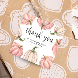 Minimalistiskt Rosa Pumpkin Fall Baby Shower Squar Gåvor Etiketter