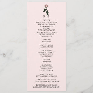 Minimalistiskt Rosa ros Monogram Bröllop Program