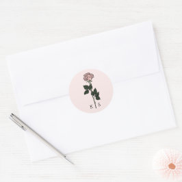 Minimalistiskt Rosa ros Monogram Bröllop Runt Klistermärke
