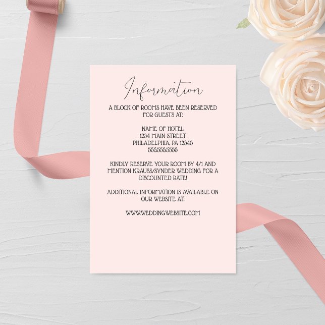 Minimalistiskt Rosa ros Monogram Bröllop Tilläggskort (Skapare uppladdad)