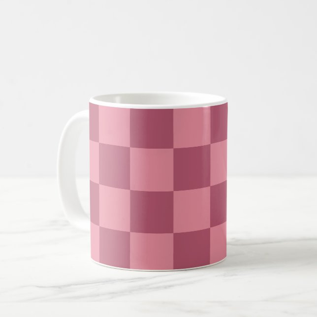 Minimalistiskt rosa schackbrädemönster kaffemugg (Framsida vänster)