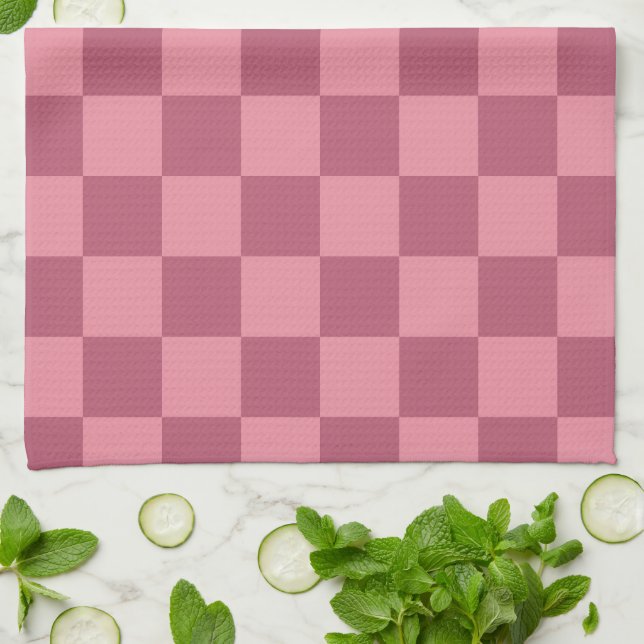 Minimalistiskt rosa schackbrädemönster kökshandduk (Vikta)