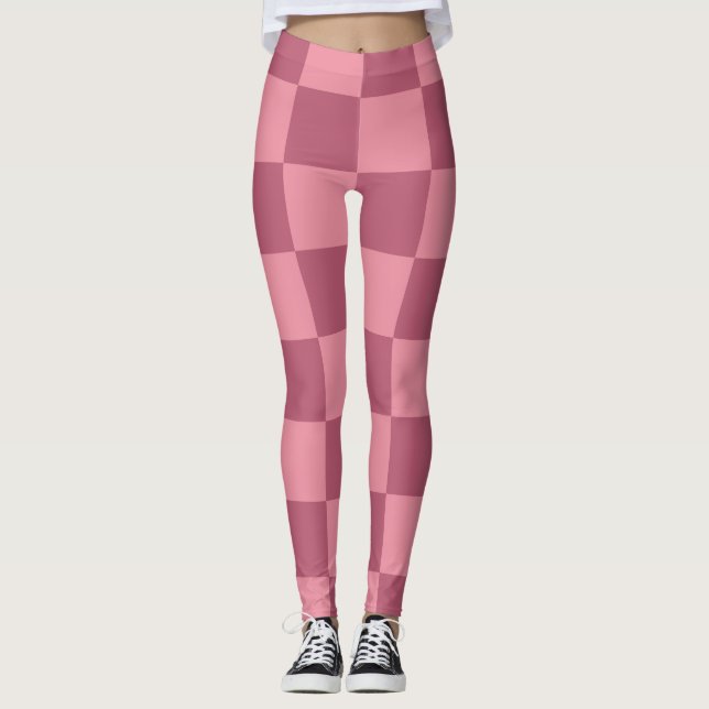 Minimalistiskt rosa schackbrädemönster leggings (Framsida)