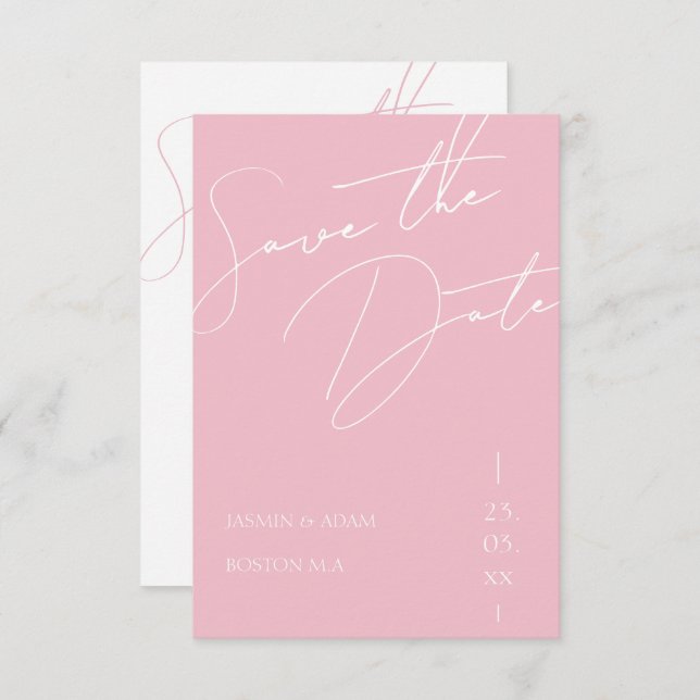 Minimalistiskt Rosa-skript Typografi Bröllop Spara Datumet (Fram/baksida)