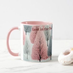 Minimalistiskt Rosa Winter Forest Wonderland Monog Mugg