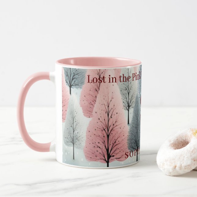 Minimalistiskt Rosa Winter Forest Wonderland Monog Mugg (Med munk)