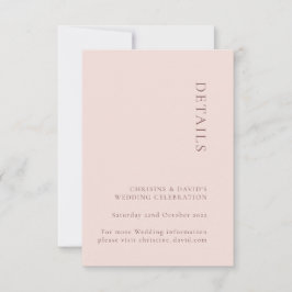 Minimalistiskt rosbröllopsdetaljer bifogat kort