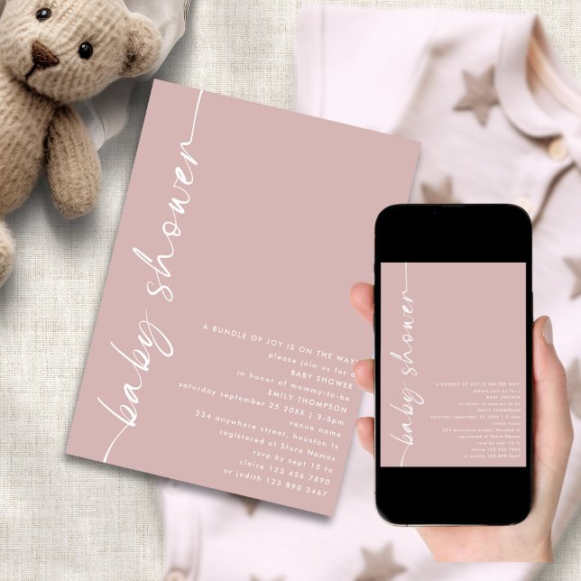Minimalistiskt roterat textdamm med Ro-babyskor Inbjudningar (Available digitally and printed)