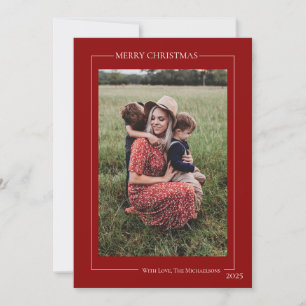 Minimalistiskt Rött Familjefoto Julkort