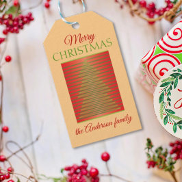 Minimalistiskt, rött och grönt God jul hälsning Presentetikett