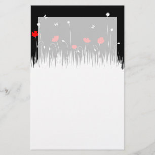 Minimalistiskt rött svart och vit poppies med fets brevpapper