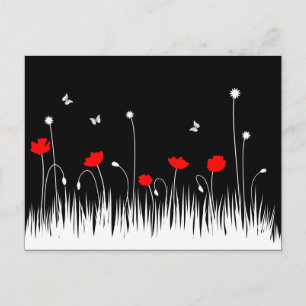 Minimalistiskt rött svart och vit poppies med fets vykort