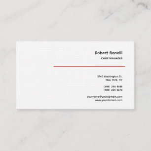Minimalistiskt rött, vitt, modernt Premium Linen Visitkort
