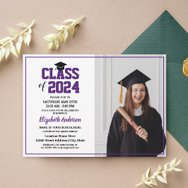 Minimalistiskt Royal Lila Student Photo Studenten Inbjudningar