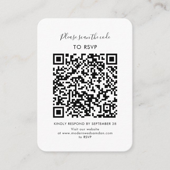Minimalistiskt RSVP med QR-kodskript Tilläggskort (Framsida)