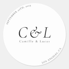 Minimalistiskt rund dekal för elegant bröllop och runt klistermärke
