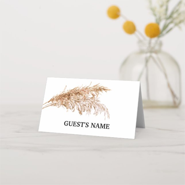 Minimalistiskt Rustic Pampas Grass Bröllop-platsko Placeringskort (Framsida)