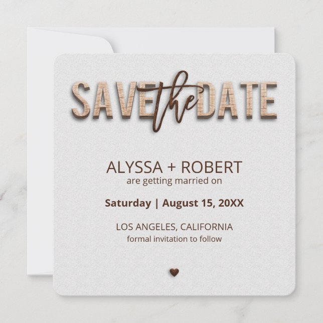 Minimalistiskt Rustic Wood Save Date Card Spara Datumet (Framsida)