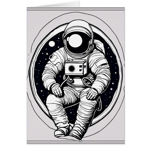 Minimalistiskt rymdfartskort för astronaut - grått hälsningskort (Framsidan)