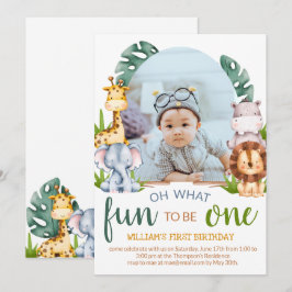 Minimalistiskt Safari Animal Theme Photo Birthday Inbjudningar