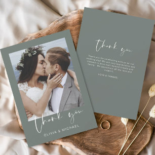 Minimalistiskt Sage Grönt Bröllop Tack Photo Kort