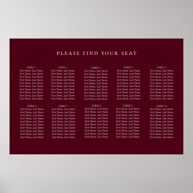 Minimalistiskt säte för Burgundy Red Bröllop Poster (Framsidan)
