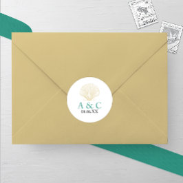 Minimalistiskt Seashell Bröllop Runt Klistermärke