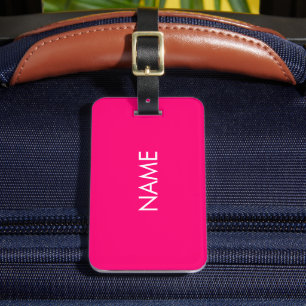 Minimalistiskt shock rosa fuchsia, anpassat namn m bagagebricka