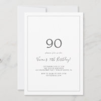 Minimalistiskt Silver 90:e Födelsedagsfest inbjuda