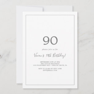 Minimalistiskt Silver 90:e Födelsedagsfest inbjuda Inbjudningar