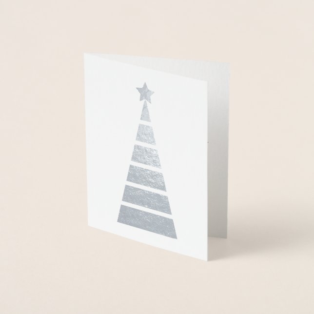 Minimalistiskt Silver dekorerat Julgran Folierat Kort (Framsida)