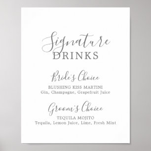 Minimalistiskt Silver Namnteckning Drinks-tecken Poster
