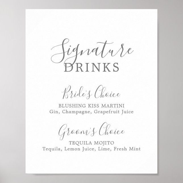 Minimalistiskt Silver Namnteckning Drinks-tecken Poster (Framsidan)