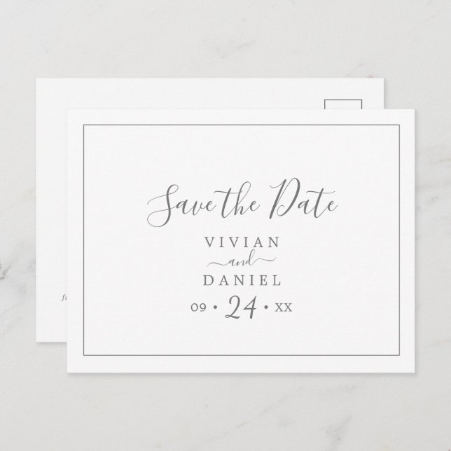 Minimalistiskt Silver-Vågrät Spara datum Inbjudan Vykort (Fram/baksida)